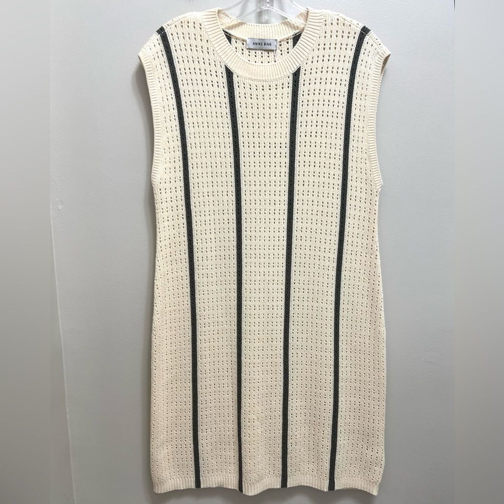 NWT Anine Bing Lanie Knit Mini Dress Sleeveless Cream Green Size L - Picture 7 of 8